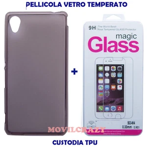 CUSTODIA COVER GEL TPU PELLICOLA VETRO TEMPERATO PER SONY XPERIA M4 AQUA NERO - Foto 1 di 1