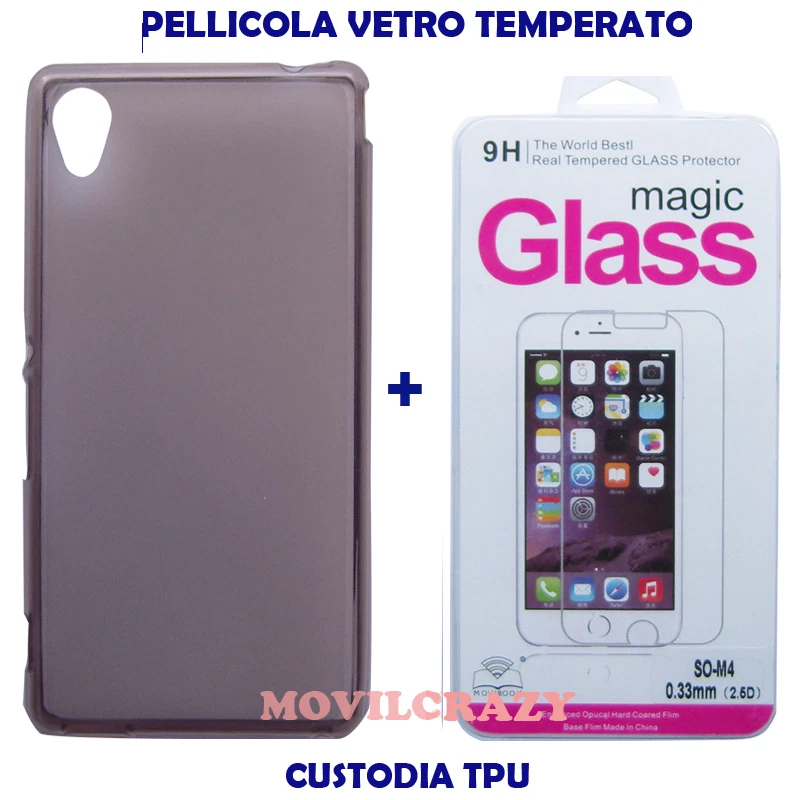 CUSTODIA COVER GEL TPU PELLICOLA VETRO TEMPERATO PER SONY XPERIA M4 AQUA NERO - Immagine 1 di 1