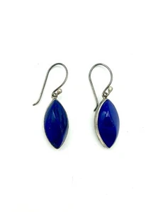 Vintage 925 Sterling Silver Dangle Earrings - Lapis Lazuli Marquise - Picture 1 of 5