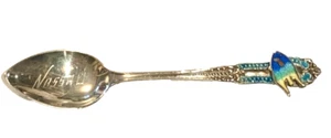 Nassau Sterling Silver Spoon Enamel Inlaid applied Fish Souvenir BM Co Old - Picture 1 of 5