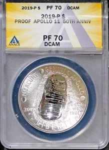 2019-P $1 Silver Appolo 11 50th Anniversary PF70DCAM ANACS # 7695769 + Bonus - Picture 1 of 2