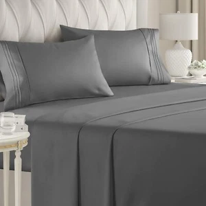 Size Sheet Set - 4 Piece Set - Hotel Luxury Bed Sheets - Extra Soft Full Grey - Picture 1 of 6