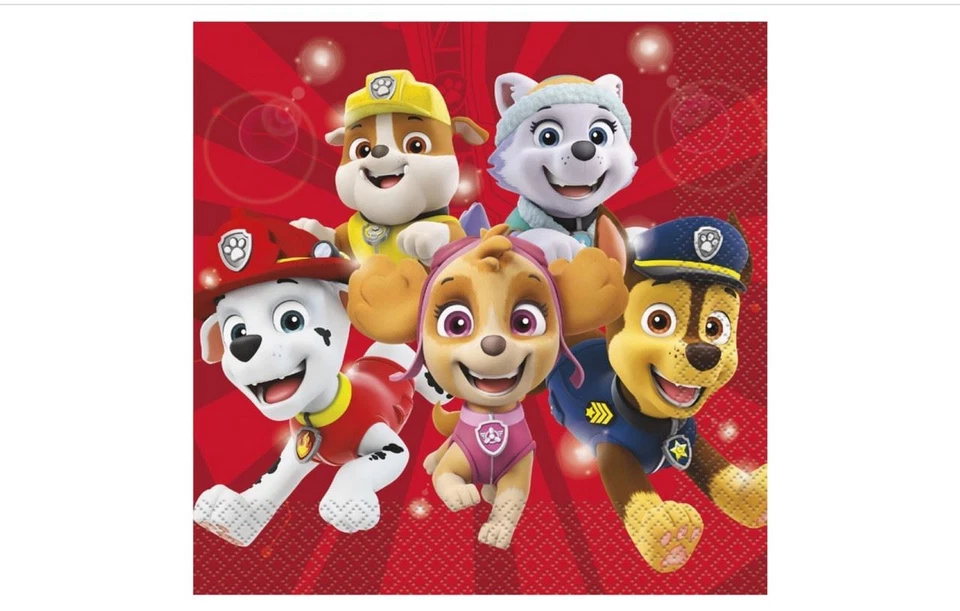 Guardanapos de almoço Paw Patrol 16 quilates Nickelodeon filhotes cães vermelhos - Imagem 1 de 1