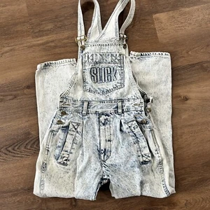 Vintage SLICK Grunge Surf Skate Denim Jean Overalls Pants Acid Wash - Picture 1 of 13
