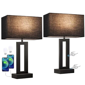 Nightstand Table Lamps for Bedrooms Set of 2 - Touch Bedside Lamp with USB C+... - Picture 1 of 7