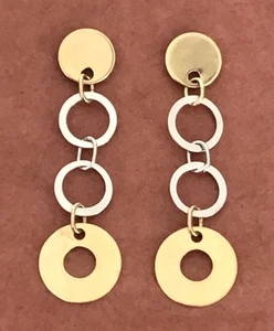 Shiny! 14k Yellow & White Gold Circle Chain Stud Post Dangle Earrings 2.16g X39 - Picture 1 of 7