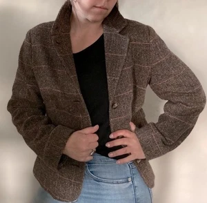 LL Bean Womens Houndstooth Tweed Blazer Jacket Wool And Silk - Picture 1 of 9
