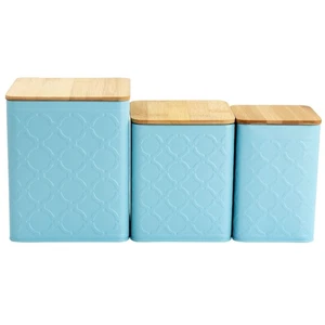 3 Piece Square Iron Canister Set in Turquoise - Picture 1 of 7