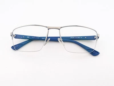Gafas de policía, solo marcos, VPLF50K Col08M3 plateadas/azules, 57-17-145, metal Foto 1 de 4