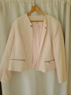 CALVIN KLEIN Women's Hot Pink White Cropped Blazer JACKET TOP 24W plus size - Image 1 of 4