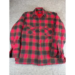 Van Heusen Winterweights Flannel Jacket Men Medium Plaid Quilted Shacket Western - Picture 1 of 5