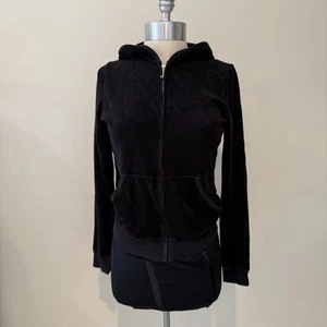 Juicy Couture Hoodie Women’s Large Black Terry Full Zip - Picture 1 of 8