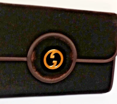 A Real Beauty! Brown Velvet Gucci Clutch Enamel GG Clasp Italy - Image 1 of 4
