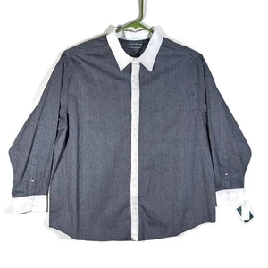 Cubavera Button Up Shirt Mens 2X Long Sleeve Gray White Cuff Collar Cotton NWT - Picture 1 of 20