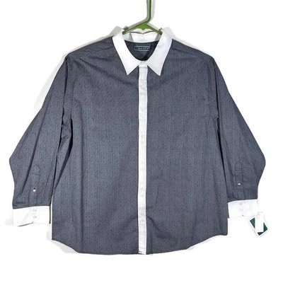 Cubavera Button Up Shirt Mens 2X Long Sleeve Gray White Cuff Collar Cotton NWT - Image 1 of 4