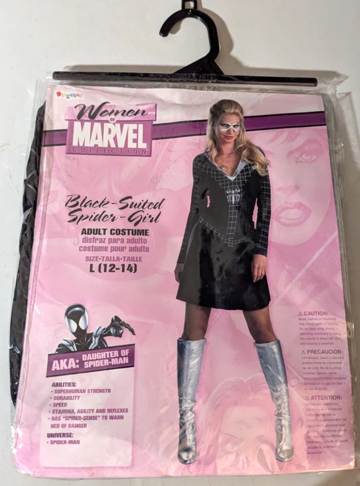 Marvel Mujer Traje Negro Araña-Niña Disfraz Adulto L (12-14) Con Máscara de Ojos Foto 1 de 4