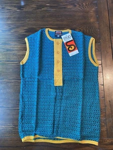 Vtg Men’s Stud Sportsgear Knit Crochet Tank Shirt Green and Yello Australia smal - Picture 1 of 4