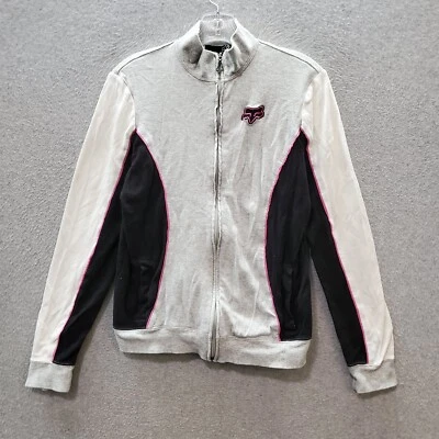Fox Women Sweater Medium Gray Colorblock Full Zip Mock Neck Embroidered Riders - Image 1 of 4