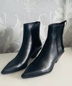 Botines vaqueros Zara negros de imitación de cuero UK7 EU40 - Imagen 1 de 11