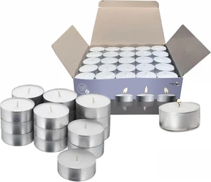 100 Pack Tealight Candles in Metal Cups - Clean, White Unscented Tealight Candle - Picture 1 of 12