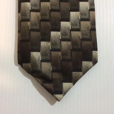 Bergamo  MENS TIE NECKTIE 4 in  Pure Silk Gray Black Tope Marron Hand Made — 第 1/4 张图片