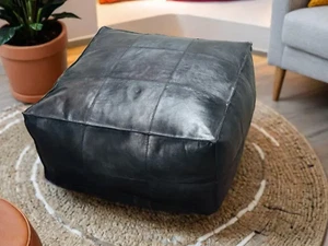 Leather Moroccan Pouffe Aamazing Footstool Unstuffed Footrest New 30'' Ottoman - Picture 1 of 5