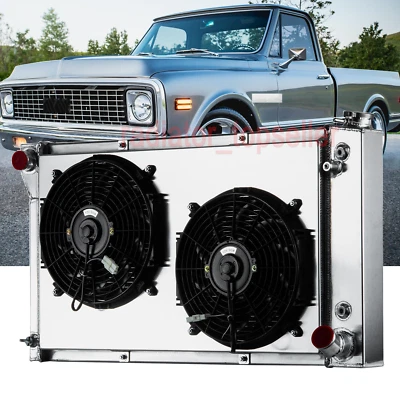 4 Rows Radiator&Shroud Fan For 1967-1972 Chevy C/K C10 C20 C30 K10 GMC C2500 Foto 1 de 4