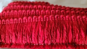 BRIGHT APPLE RED BRUSH TRIM 3.5 YARD PIECE - Picture 1 of 4