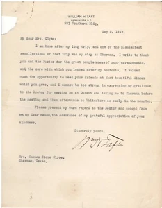 Schreibmaschinenbrief signiert von William H. Taft 1919 mit Echtheitszertifikat - Bild 1 von 1
