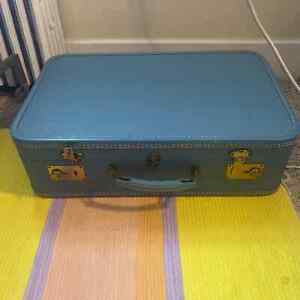 Vintage 50’s hard side suitcase vinyl? travel luggage decor storage