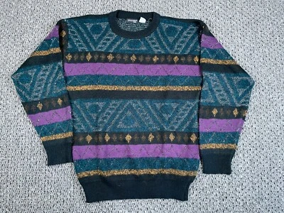 Suéter De Colección Stefano Colorido Patrón Geométrico Adulto XL Negro Púrpura Retro Foto 1 de 4