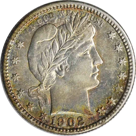 1902 Barber Silver Quarter AU Slider Uncertified #1053 Cover