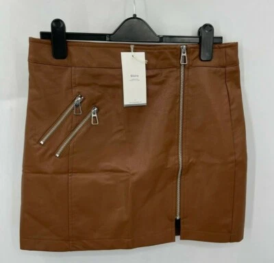 Blashe Skirt Womens Medium Brown Faux Leather Zip Pockets Mini Boho Festival - Image 1 of 4