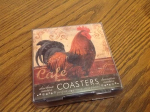 Rooster Cafe Coasters, 4.5" set of 4, cork bottoms, new in package - Picture 1 of 5