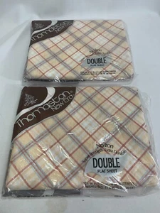 (2) New VTG THOMASTON NEW ERA Double Flat Sheet Plaid - for 54" x 75" Mattress - Picture 1 of 7