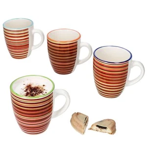 4er Set Linea Kaffeebecher 320ml Steingut-Tassen 4 Pers gestreift mediterran Tee - Bild 1 von 6