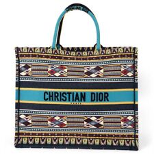 69875 auth CHRISTIAN DIOR turquoise embroidered 2019 LARGE BOOK TOTE Bag