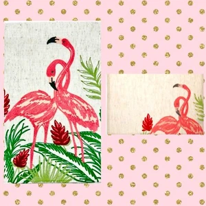 Flamingo 70” Table Runner / Matching Placemat Set Linen Blend Embroidered NWT - Picture 1 of 24