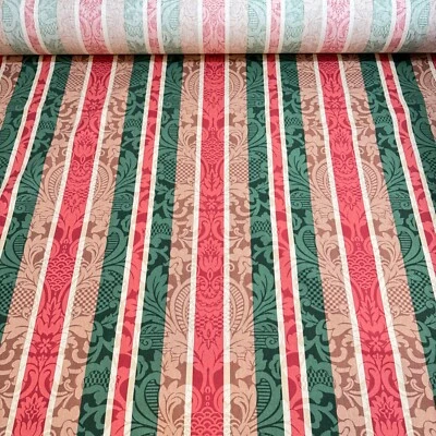 vtg fabricut upholstery fabric stanley king stripes red green damask 11 yards - Image 1 of 4