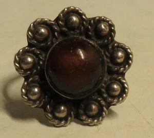 Vintage Sterling ? Silver 925 Mexico Flower Ring Size 5 Brown Stone Moonstone ? - Picture 1 of 23