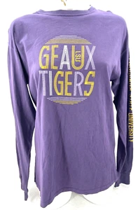 NEW LSU Tigers Comfort Wash Cotton Purple Crew Neck LS Tee Shirt Women's M - Picture 1 of 9