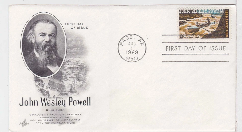 TurtlesTradingPost- John Wesley Powell 1969 FDC #1374- Artcraft Cachet - Image 1 of 1