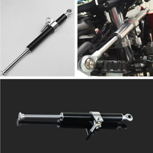 1PC 330mm Universal Motorcycle Black Aluminum Steering Damper Adjust Stabilizer 