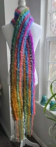 New BOHO Handmade Long Mohair Wool Blend Skinny Scarf Soft Fluffy Fringe 4x82 in - Picture 1 of 4