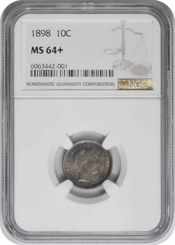 1898 Barber Silver Dime MS64+ NGC Cover