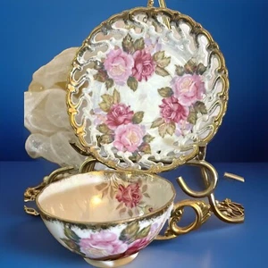 Taza y platillo Royal Sealy China vintage - diseño rosa rosa - Imagen 1 de 7