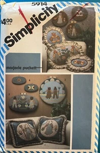 Vtg Simplicity Marjorie Puckett pattern 5914 Pillows & Hoop Wall Hangings uncut - Picture 1 of 2