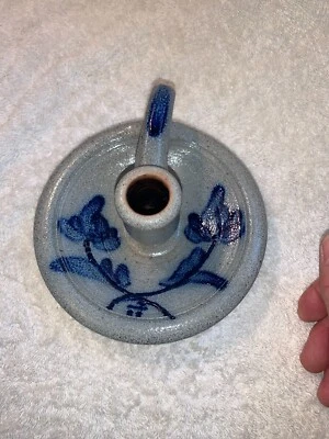 Candle Holder Rowe Pottery Works Blue Salt Glaze Chamber Candlestick Holder 1987 - Image 1 of 4