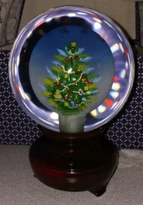 VERY RARE Silver Dollar City Round Glass Sphere Merry Christmas Tree On Stand - Picture 1 of 10