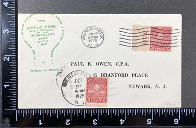 US Stamp 654 655 Edison FDC & Golden Jubilee Menlo Park, Jun 5 1929 & Oct 21 - Image 1 of 3